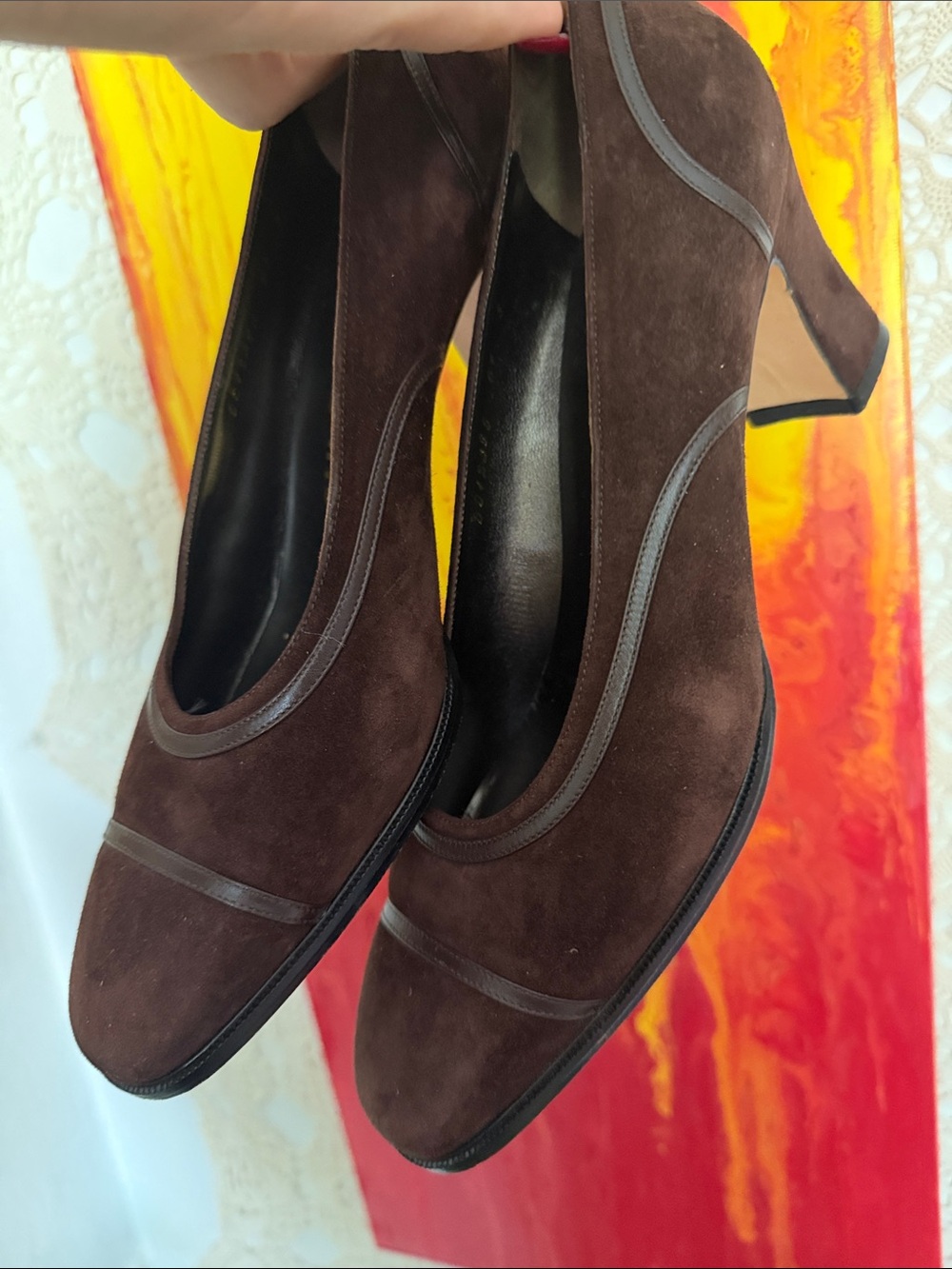 Salvatore Ferragamo Dark Brown Suede Block 3" Heel Pumps Shoes Sz. 8 Italy EUC - Picture 13 of 15